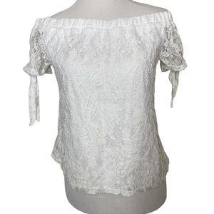 Society Girl white lace top off the shoulders sm
